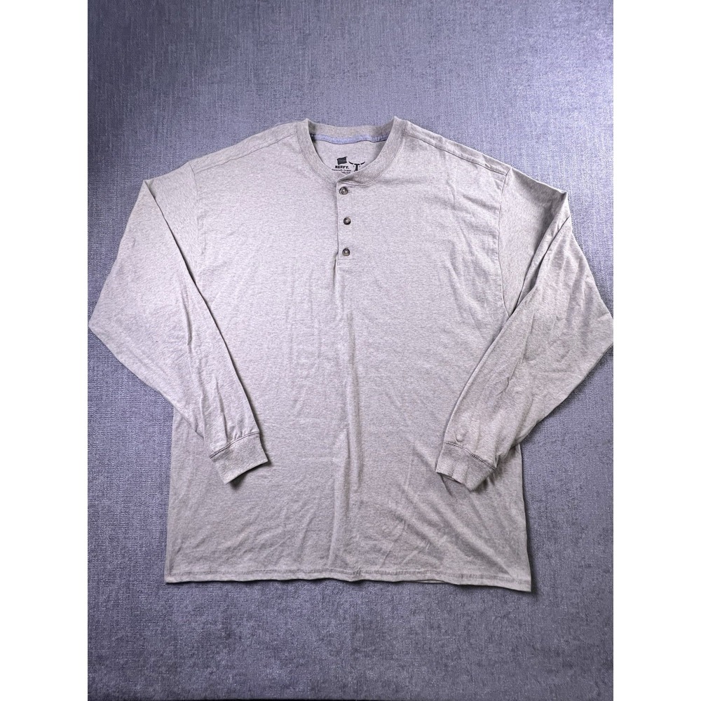 Hanes Beefy T Shirt Henley Men's 2XL Long Sleeve Oatmeal Casual‎ Y2K  Outdoor